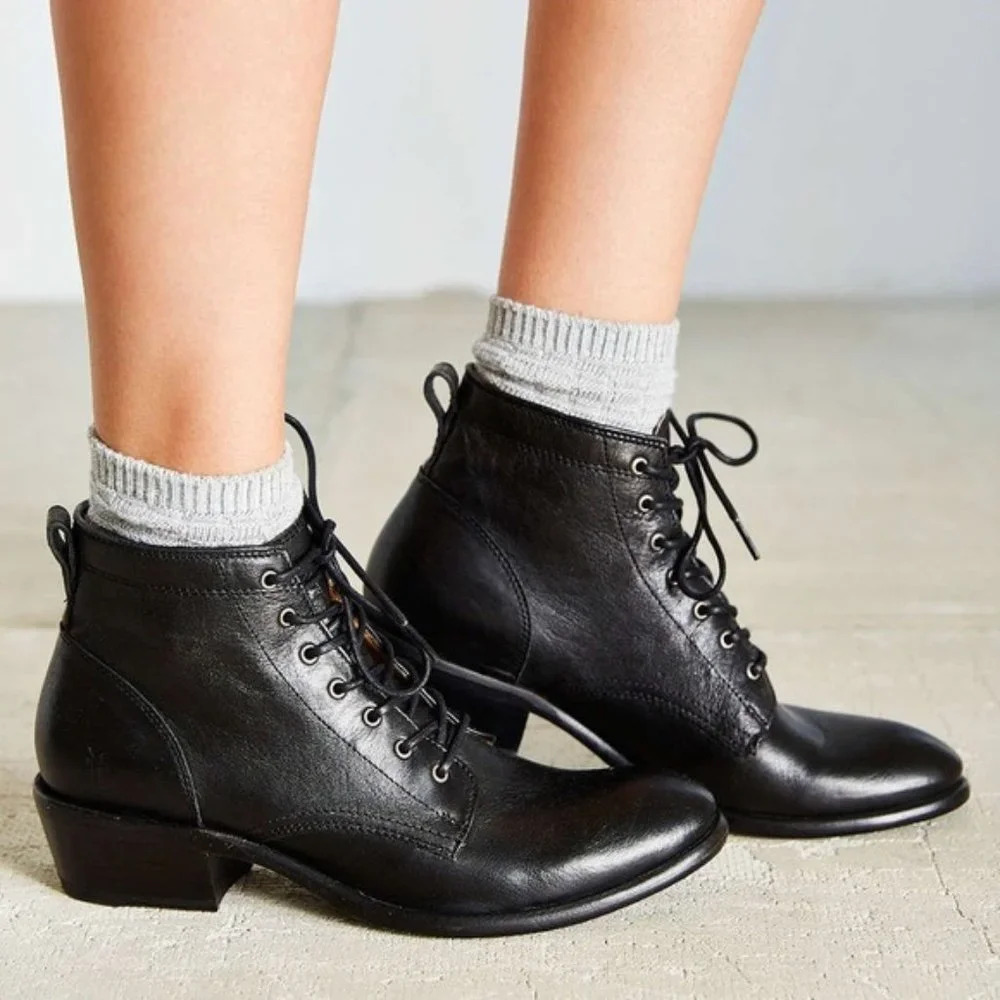 $369 Frye Carson Lace-Up Tan Brown Real Leather Lace Up Pull On Oxford Booties - Picture 8 of 16